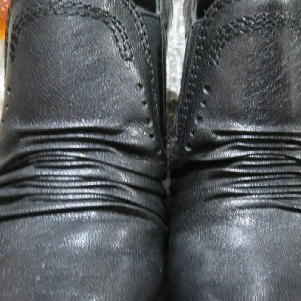 Bare traps Classic Black Quality Ruched leather stacked heel ankle boots